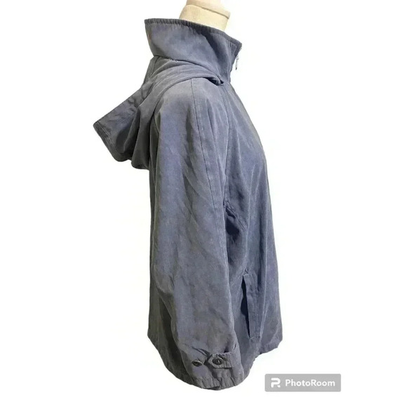 London Fog Women's Petite Medium Hooded Lightweight Jacket Blue Full Zipper - Picture 2 of 4